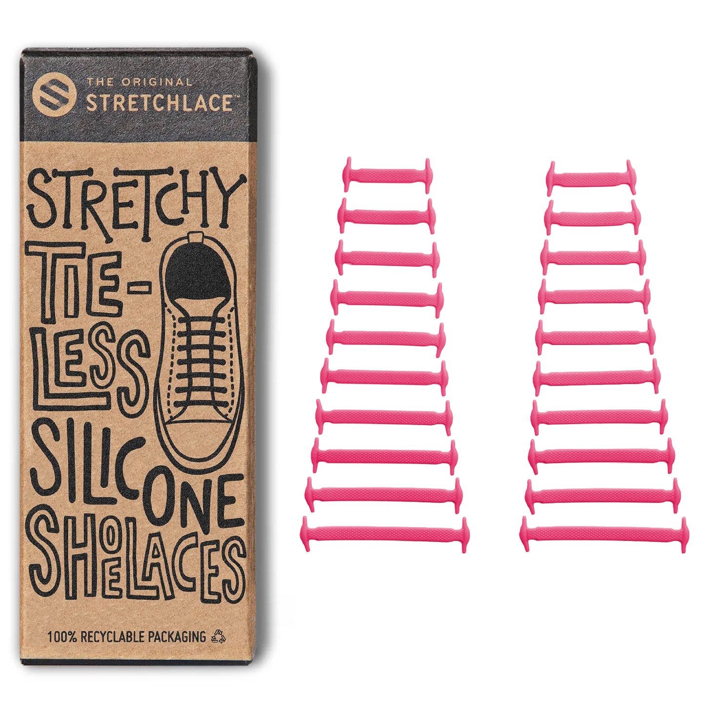 Pink Stretchy Tieless Silicone Elastic Shoelaces | 20 Straps