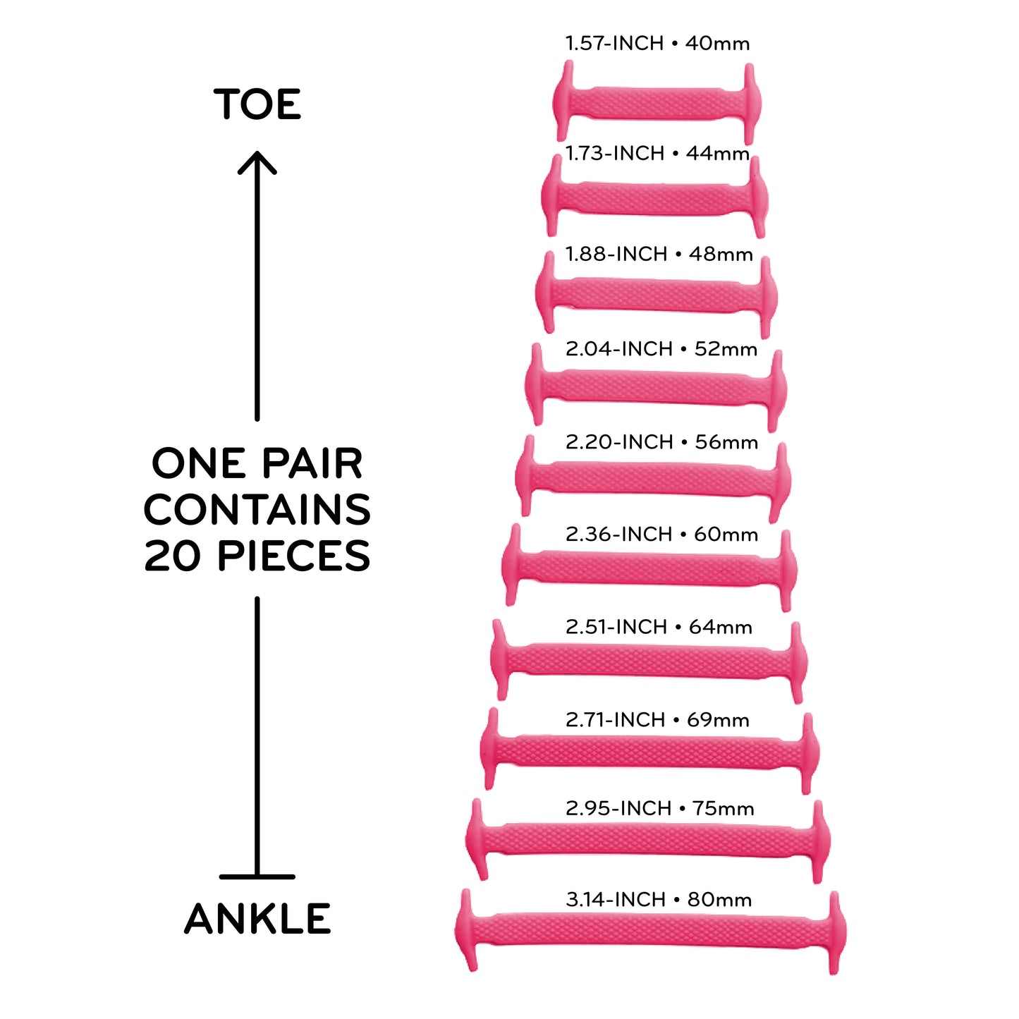 Pink Stretchy Tieless Silicone Elastic Shoelaces | 20 Straps