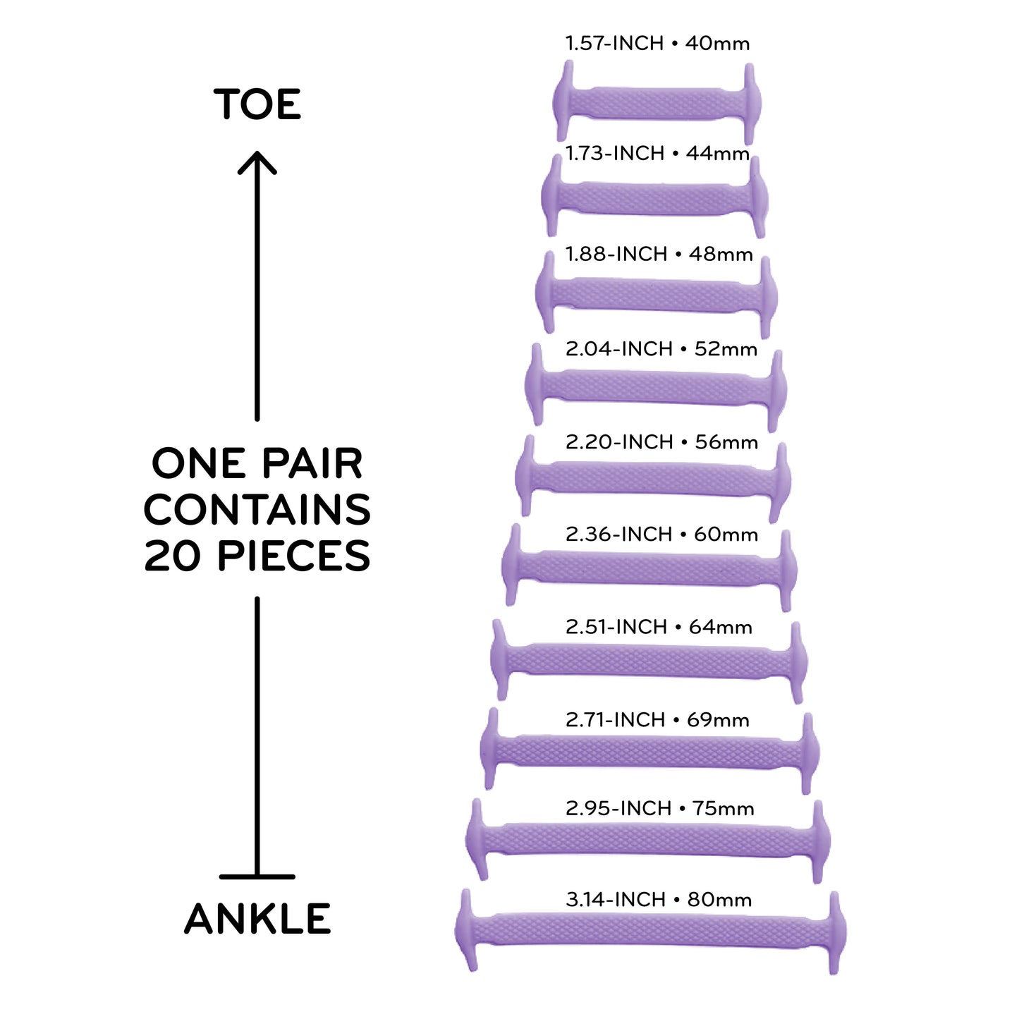 Purple Stretchy Tieless Silicone Elastic Shoelaces | 20 Straps