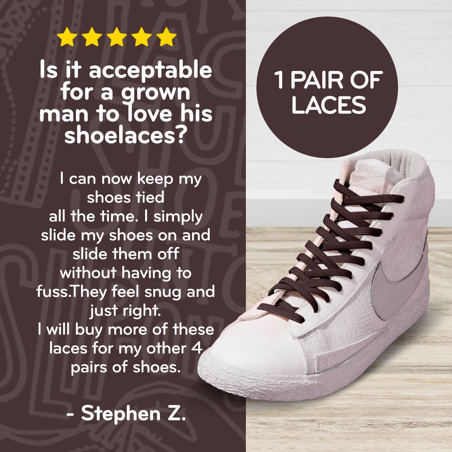 Dark Brown Flat No-Tie Elastic Shoelaces — view 4