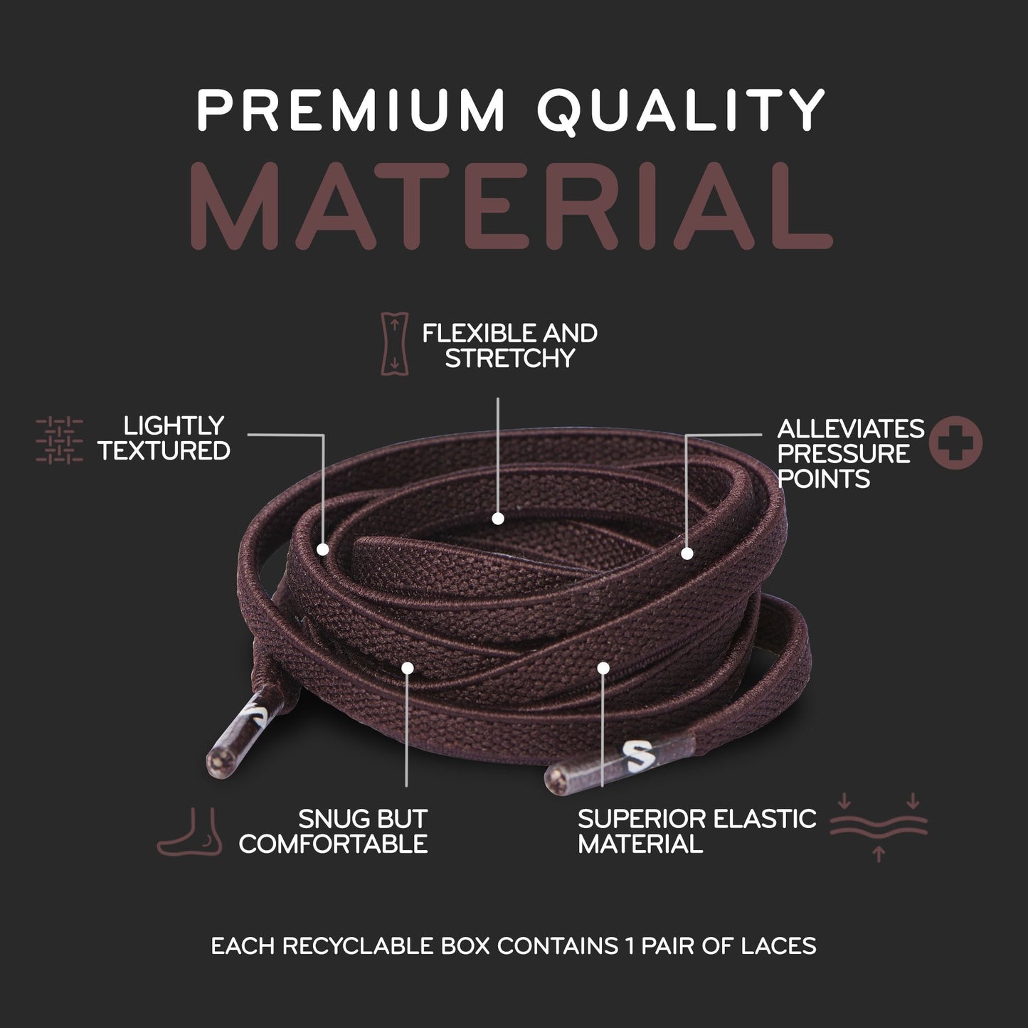 Dark Brown Flat No-Tie Elastic Shoelaces — view 5