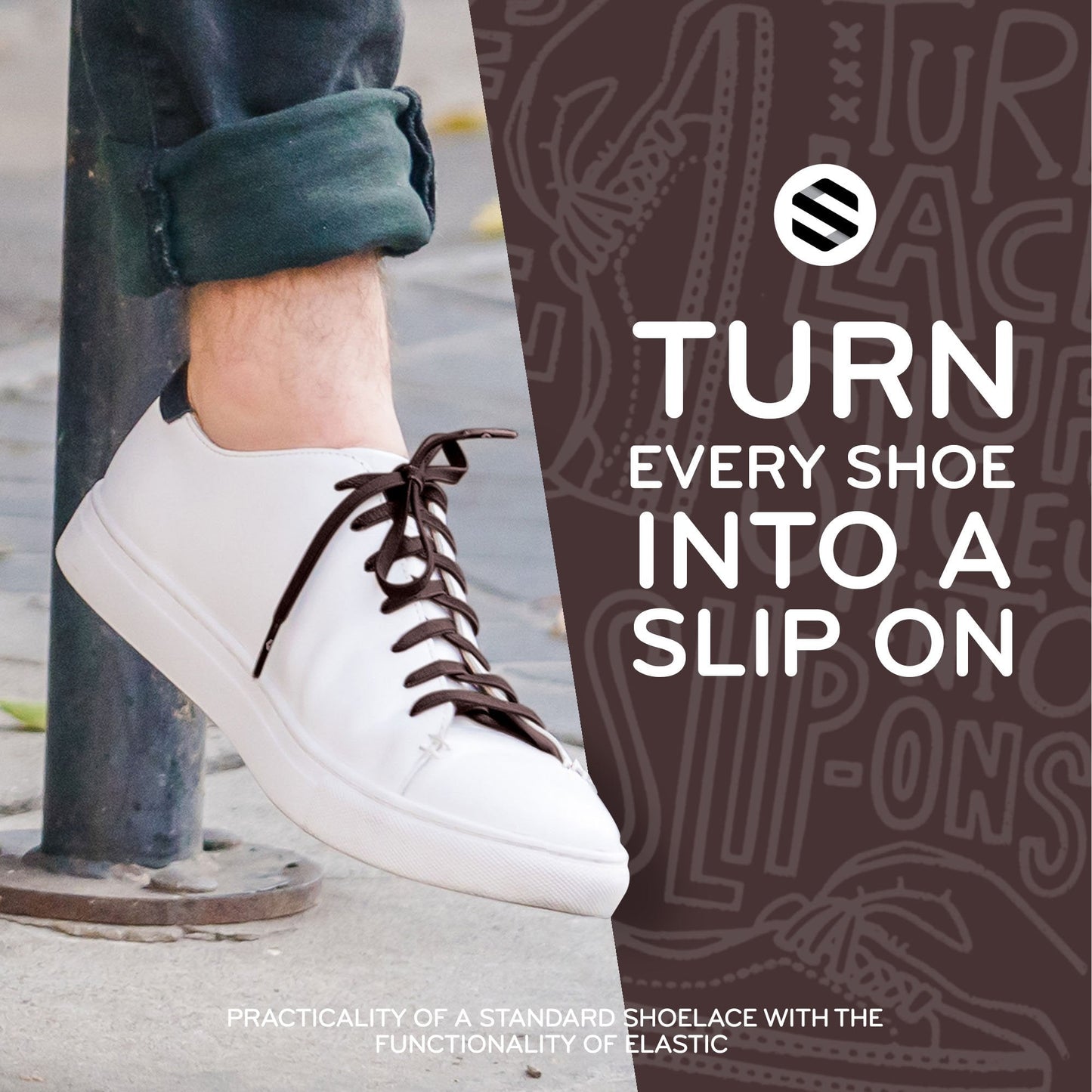 Dark Brown Flat No-Tie Elastic Shoelaces — view 7