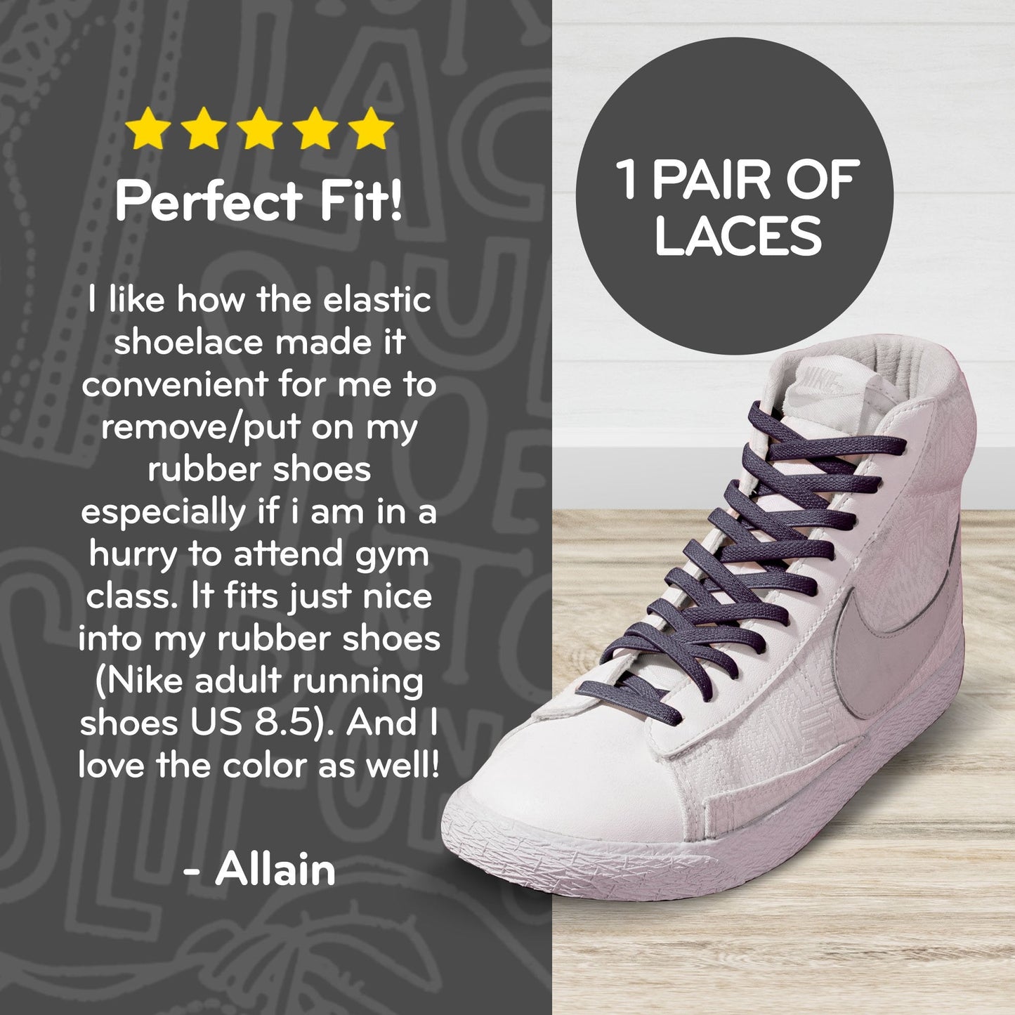 Grey Flat No-Tie Elastic Shoelaces — view 4
