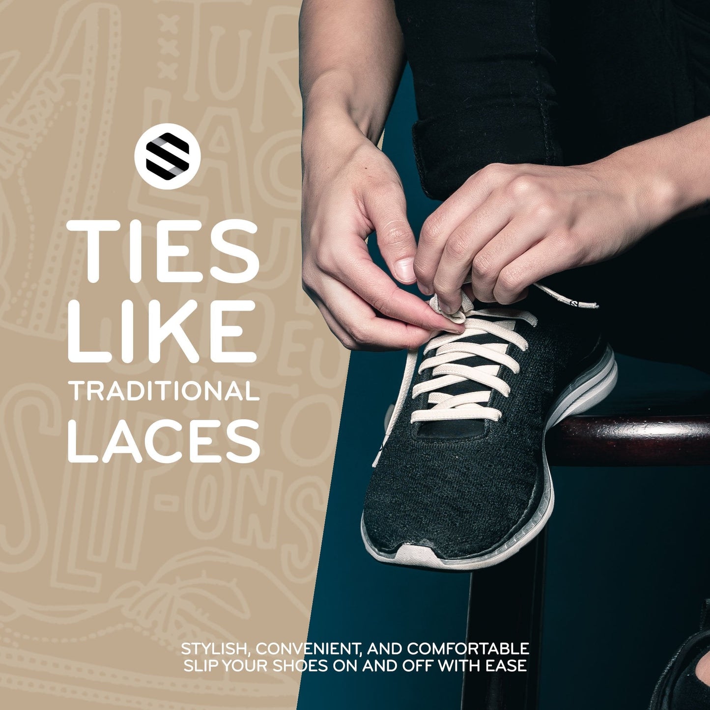 Ivory Flat No-Tie Elastic Shoelaces — view 3
