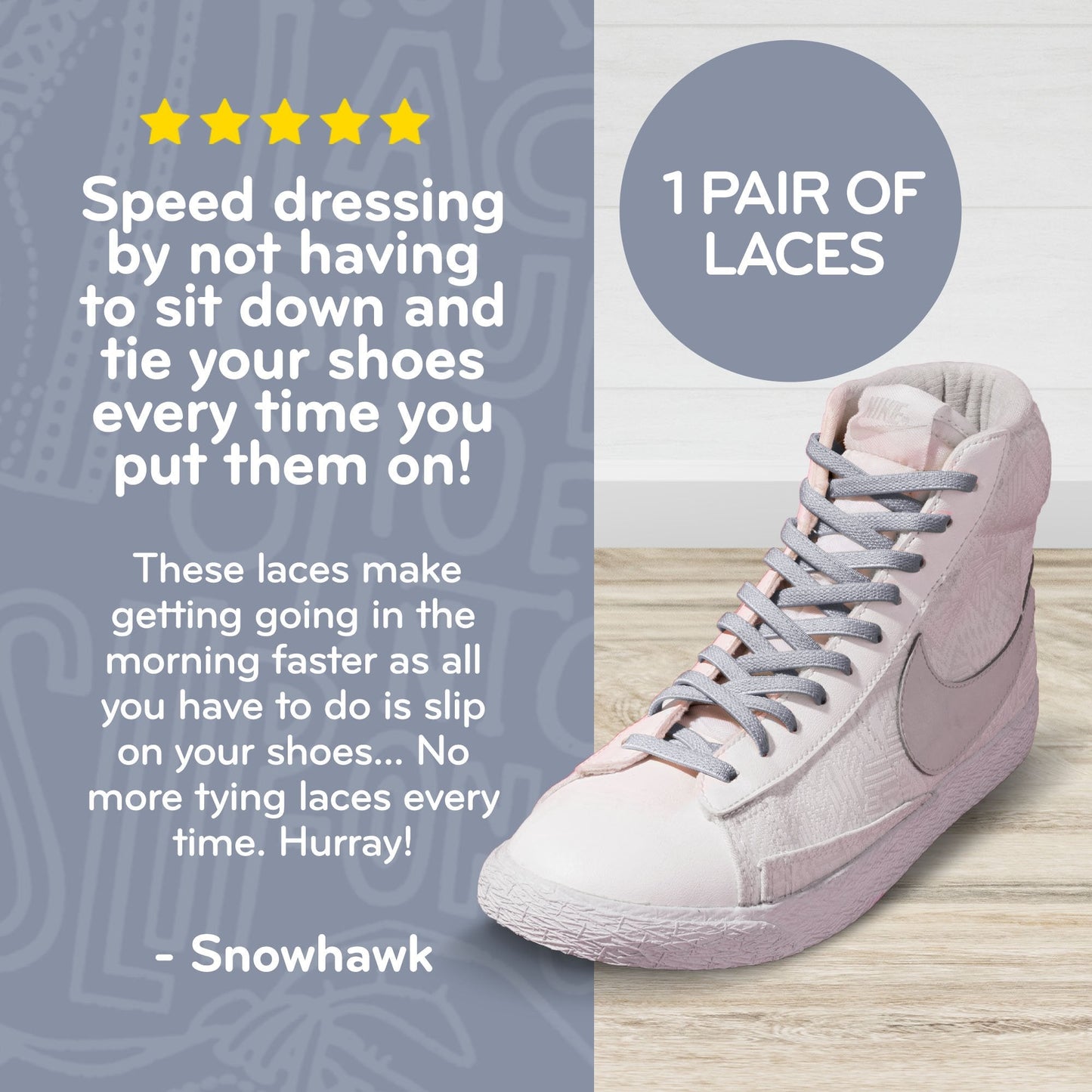 Light Grey Flat No-Tie Elastic Shoelaces — view 4