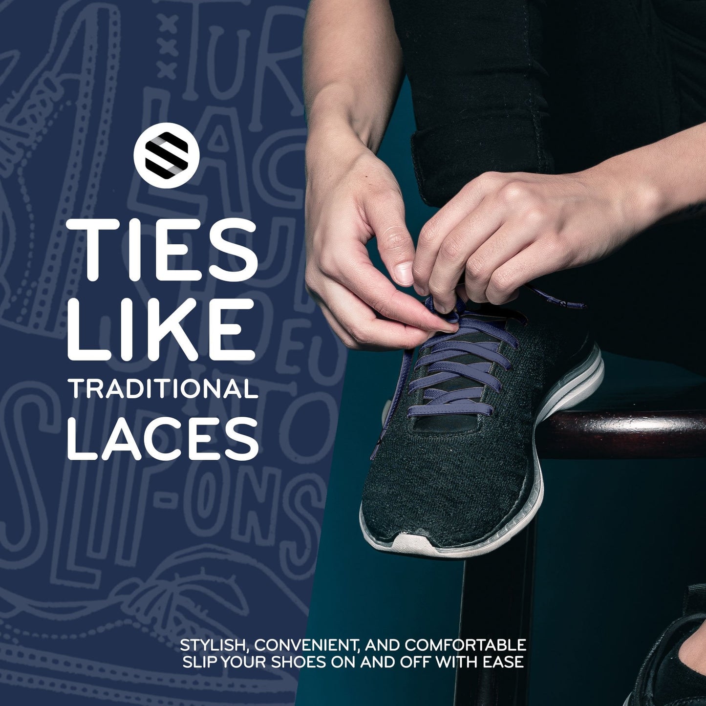 Navy Flat No-Tie Elastic Shoelaces — view 3