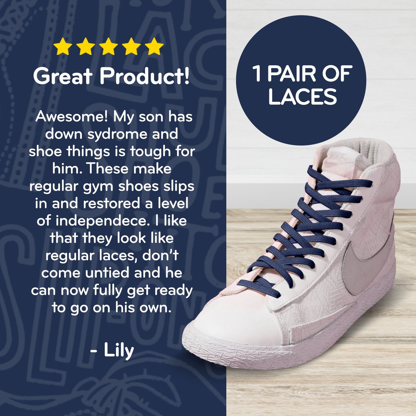 Navy Flat No-Tie Elastic Shoelaces — view 4
