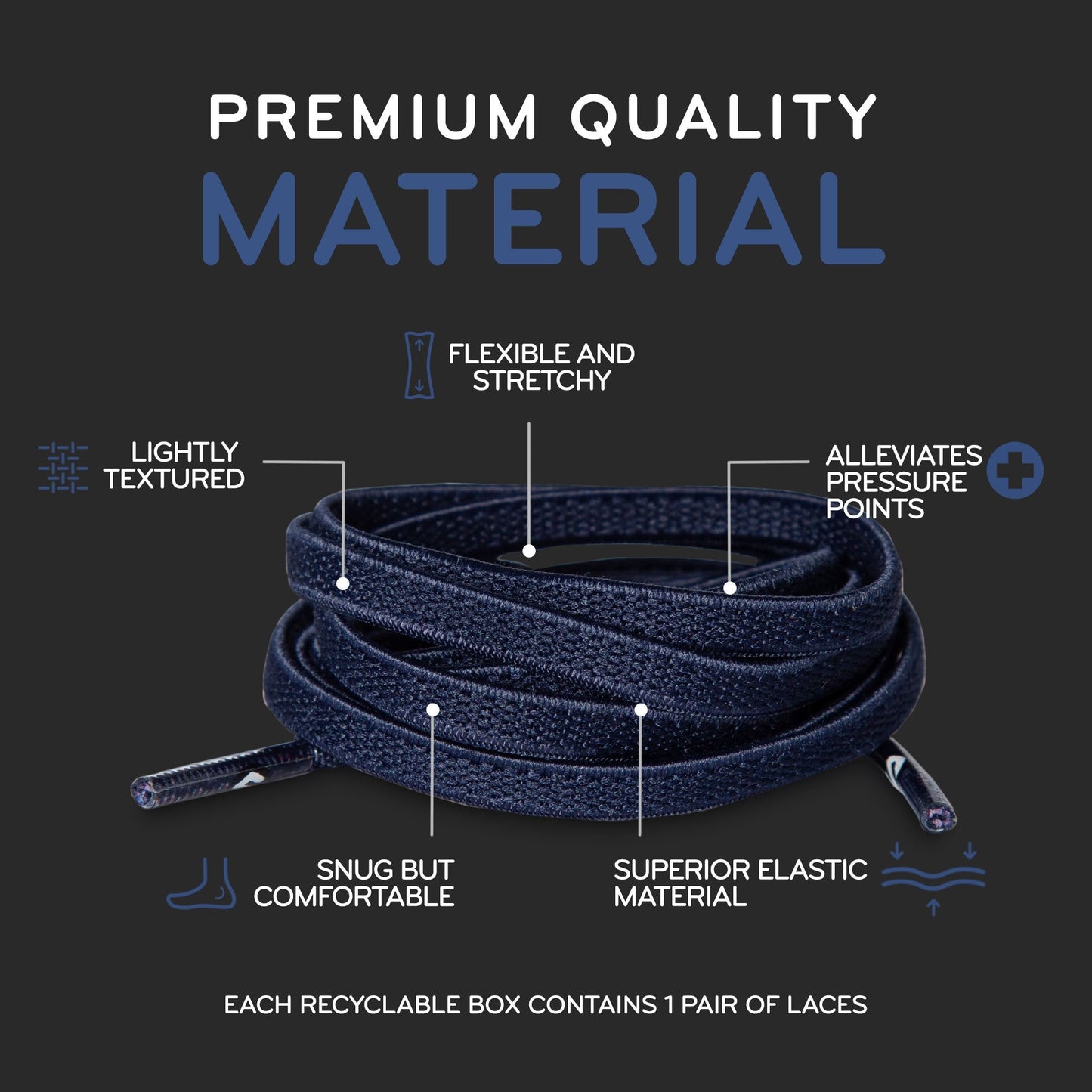 Navy Flat No-Tie Elastic Shoelaces — view 5