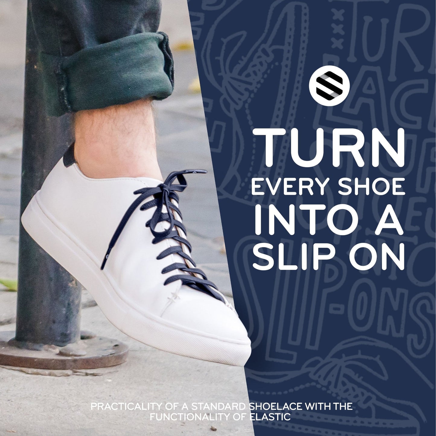 Navy Flat No-Tie Elastic Shoelaces — view 7