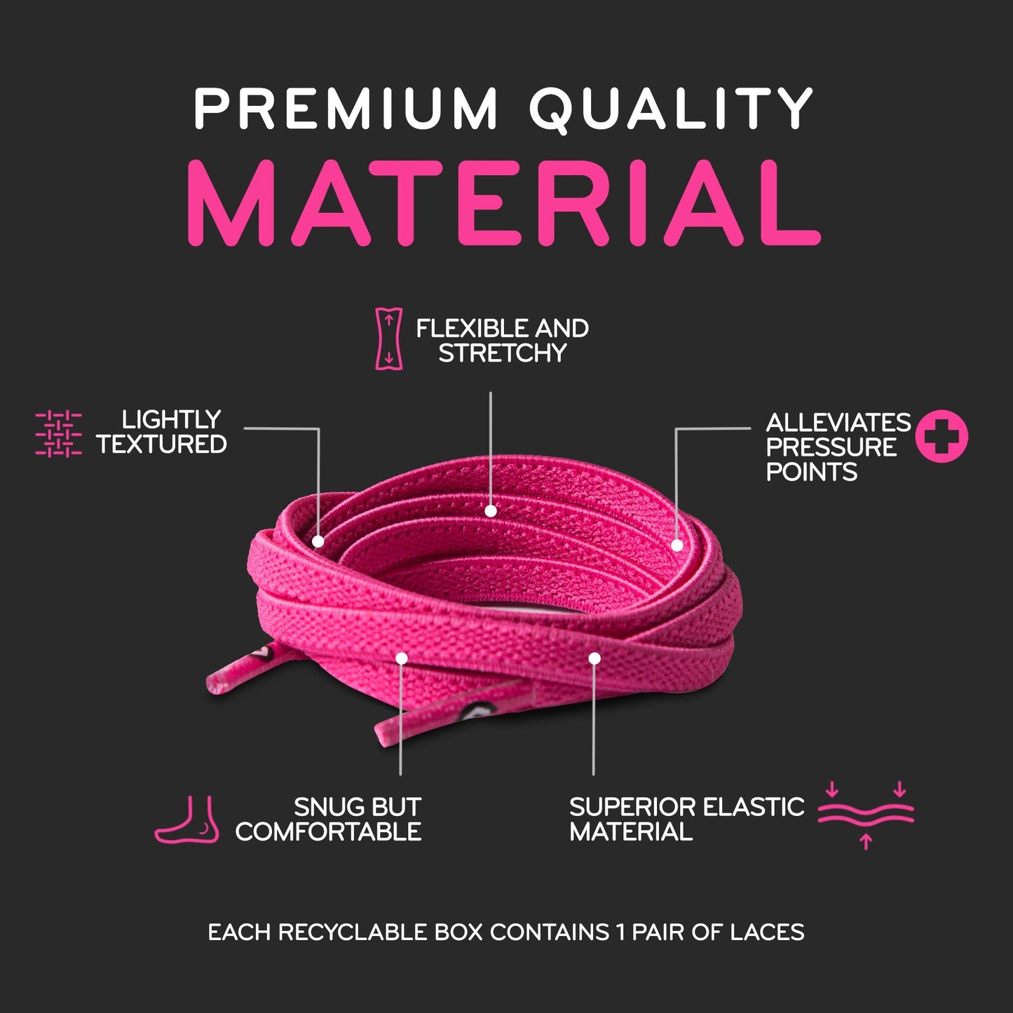 Neon Pink Flat No-Tie Elastic Shoelaces — view 5