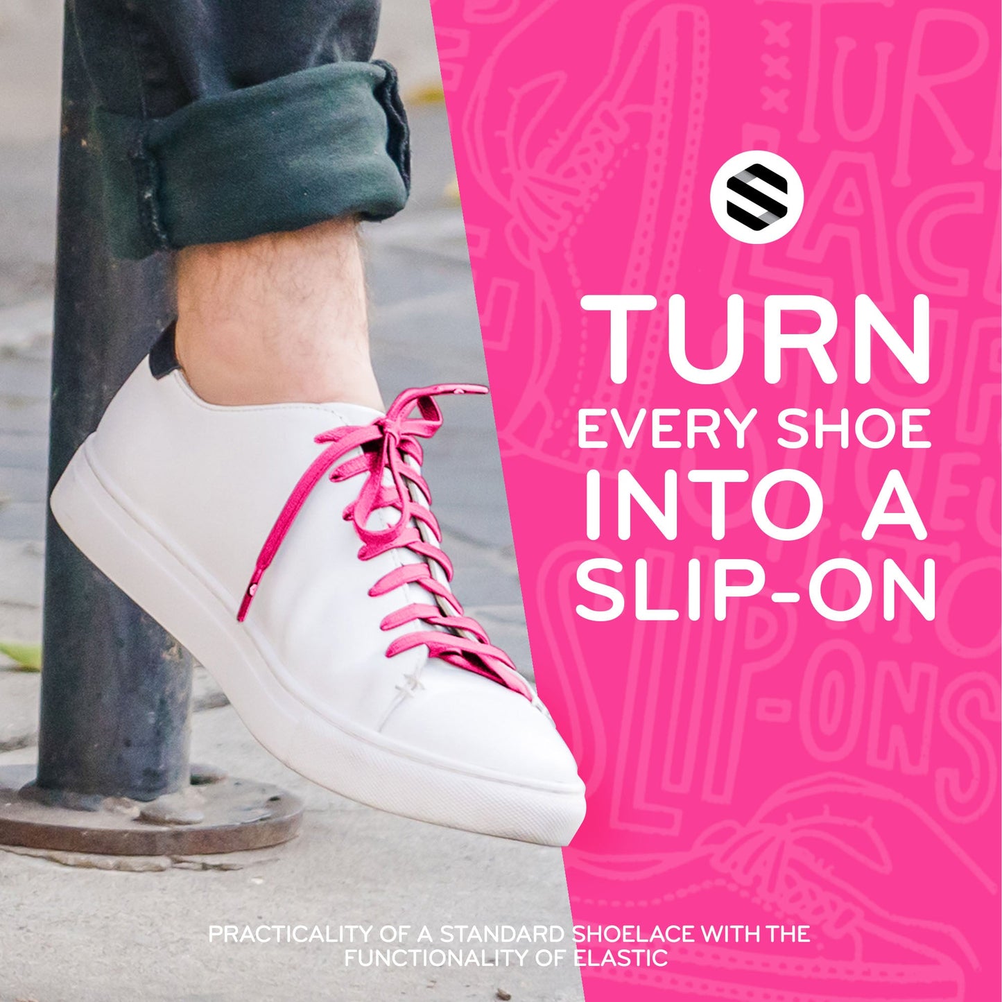 Neon Pink Flat No-Tie Elastic Shoelaces — view 7