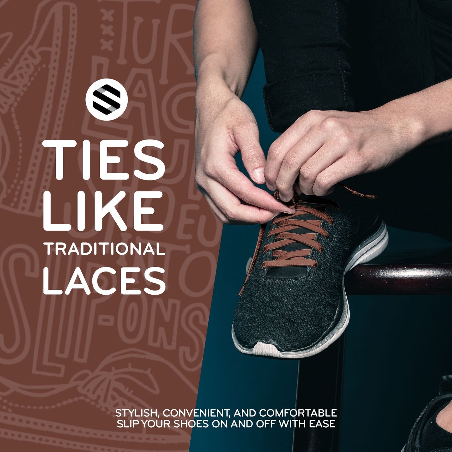 Brown Flat No-Tie Elastic Shoelaces — view 3