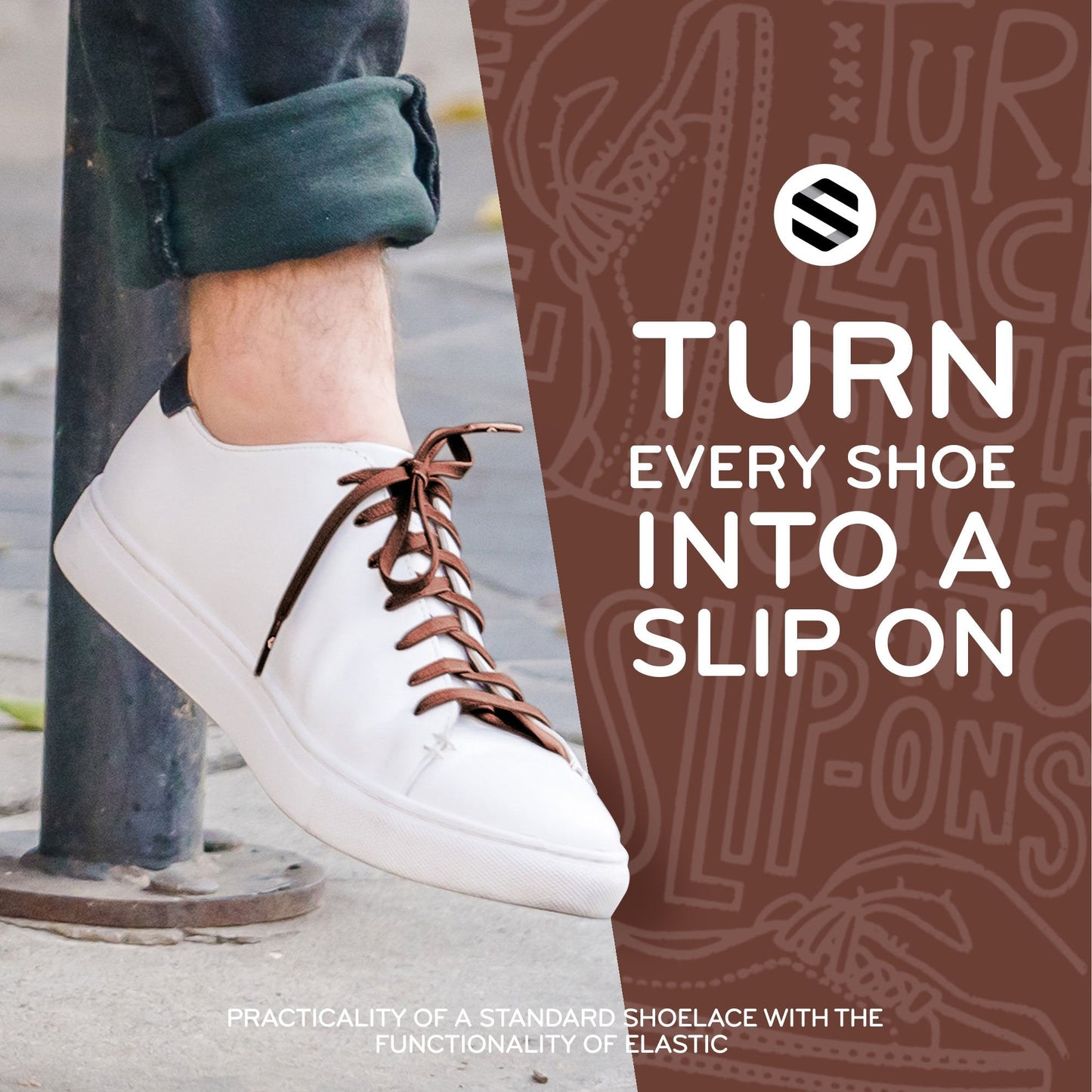 Brown Flat No-Tie Elastic Shoelaces — view 7
