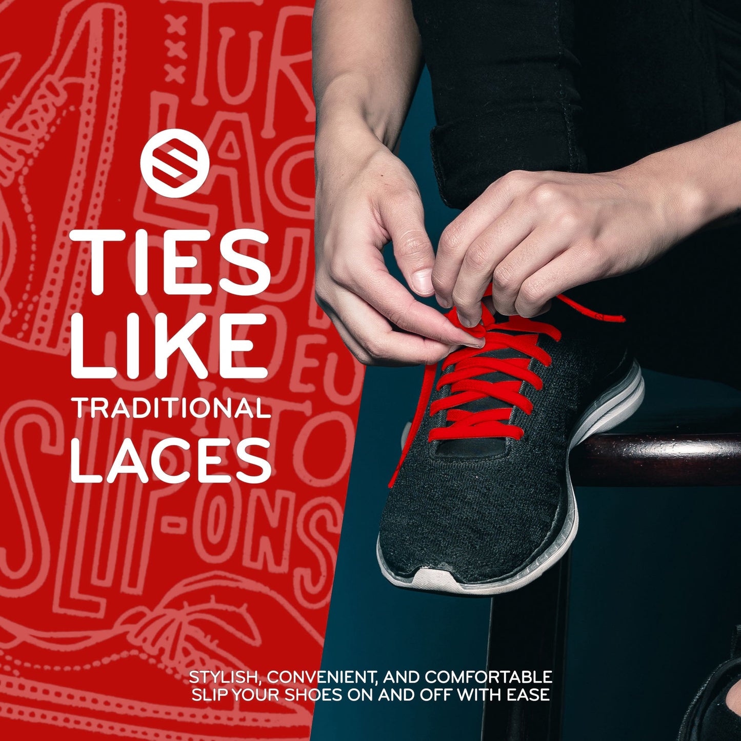 Red Orange Flat No-Tie Elastic Shoelaces — view 3