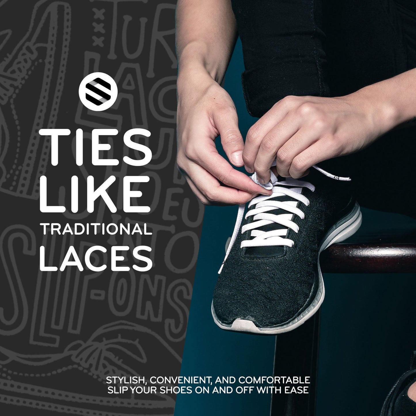 White Flat No-Tie Elastic Shoelaces — view 3