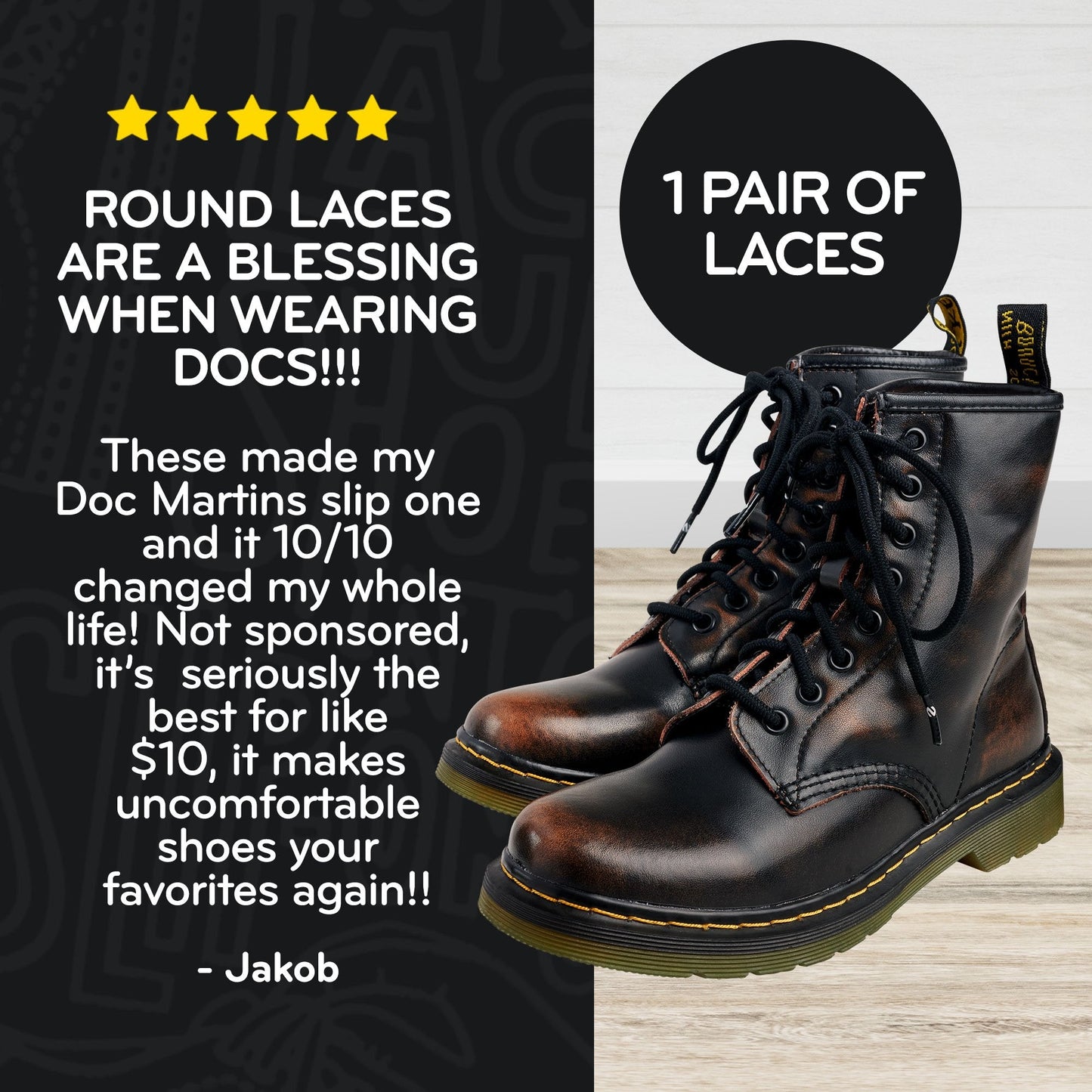 Black Round No-Tie Elastic Shoelaces — view 4