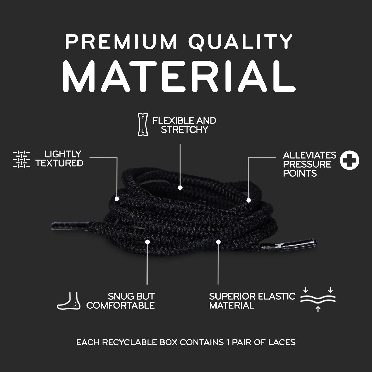 Black Round No-Tie Elastic Shoelaces — view 5