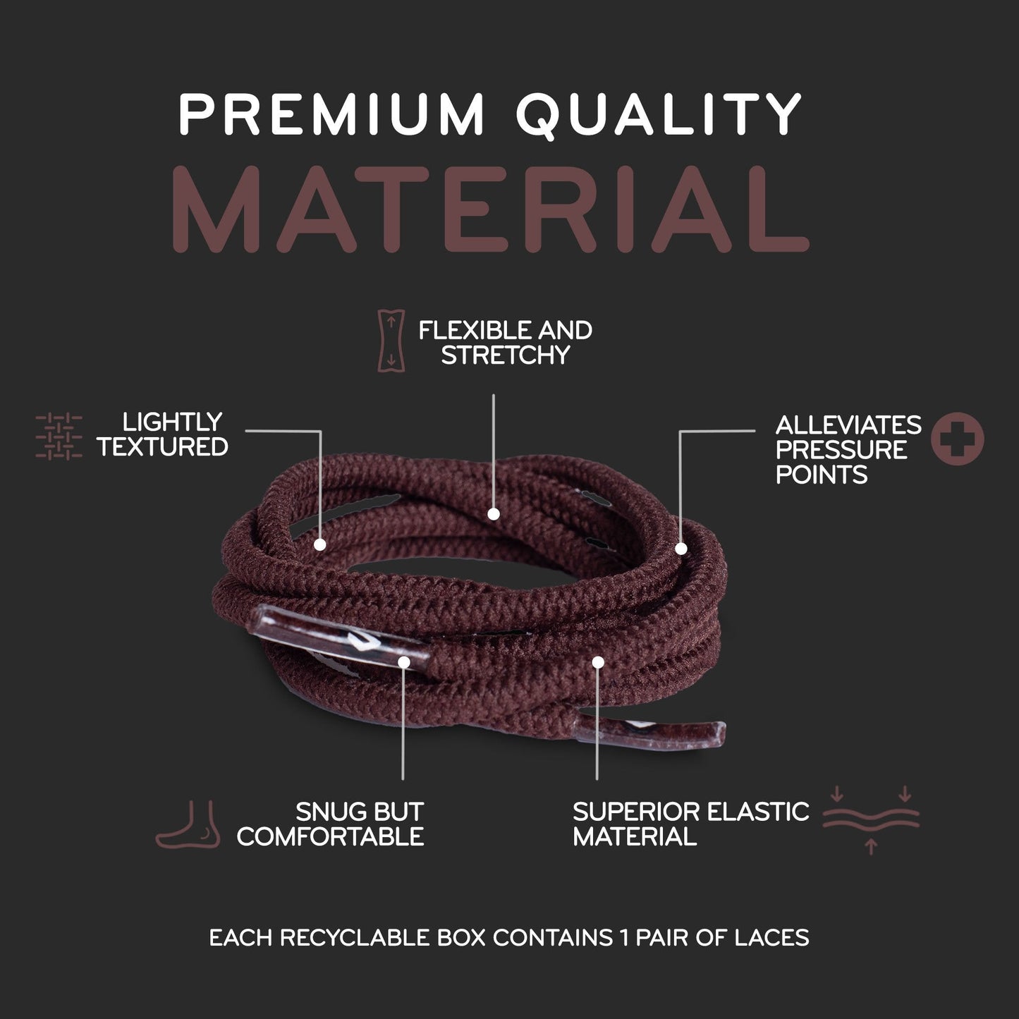 Dark Brown Round No-Tie Elastic Shoelaces — view 5