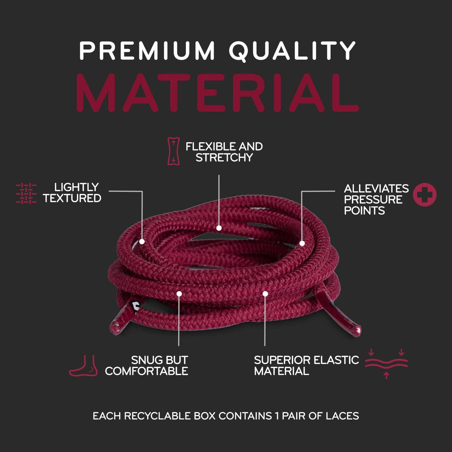 Dark Red Round No-Tie Elastic Shoelaces — view 5