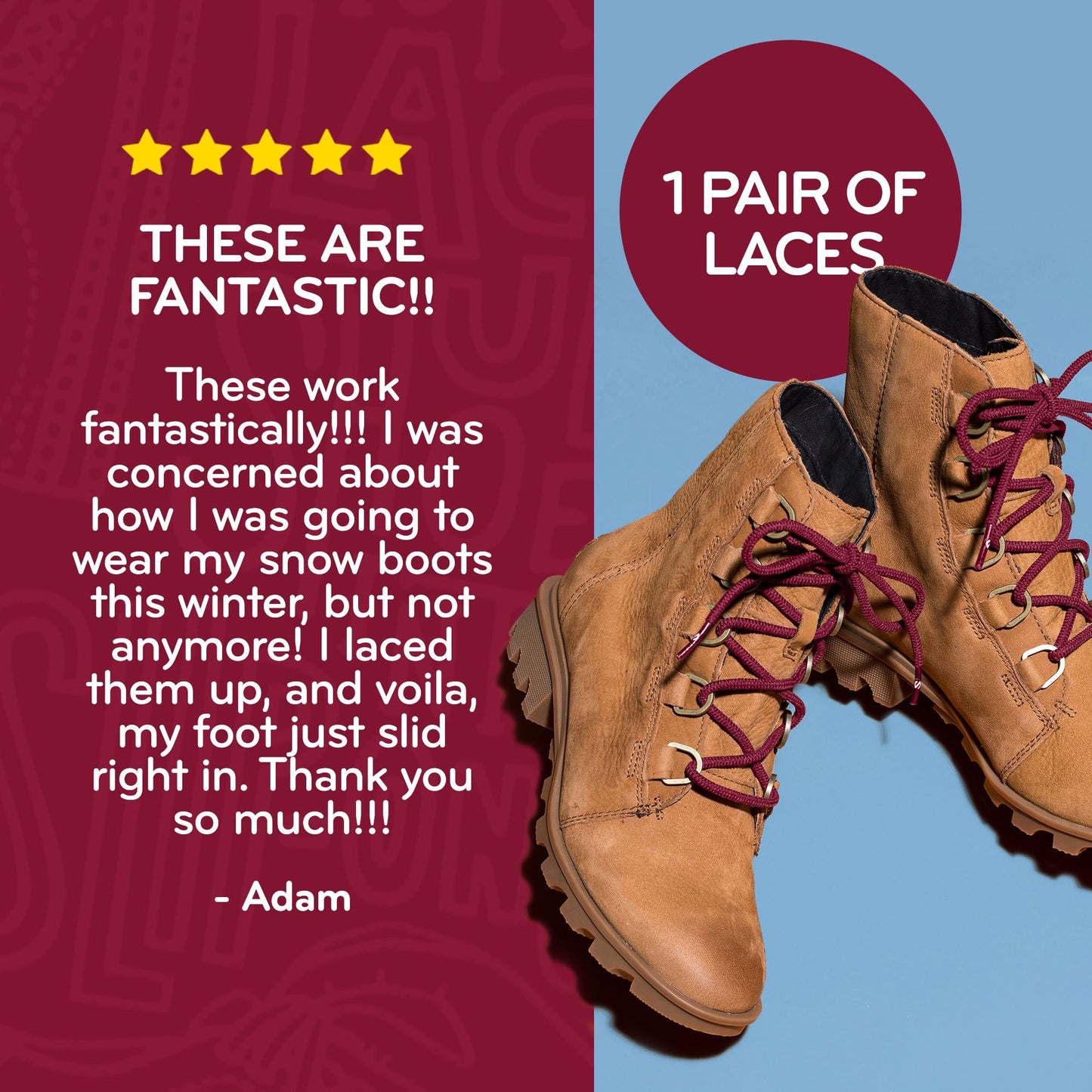 Dark Red Round No-Tie Elastic Shoelaces — view 4