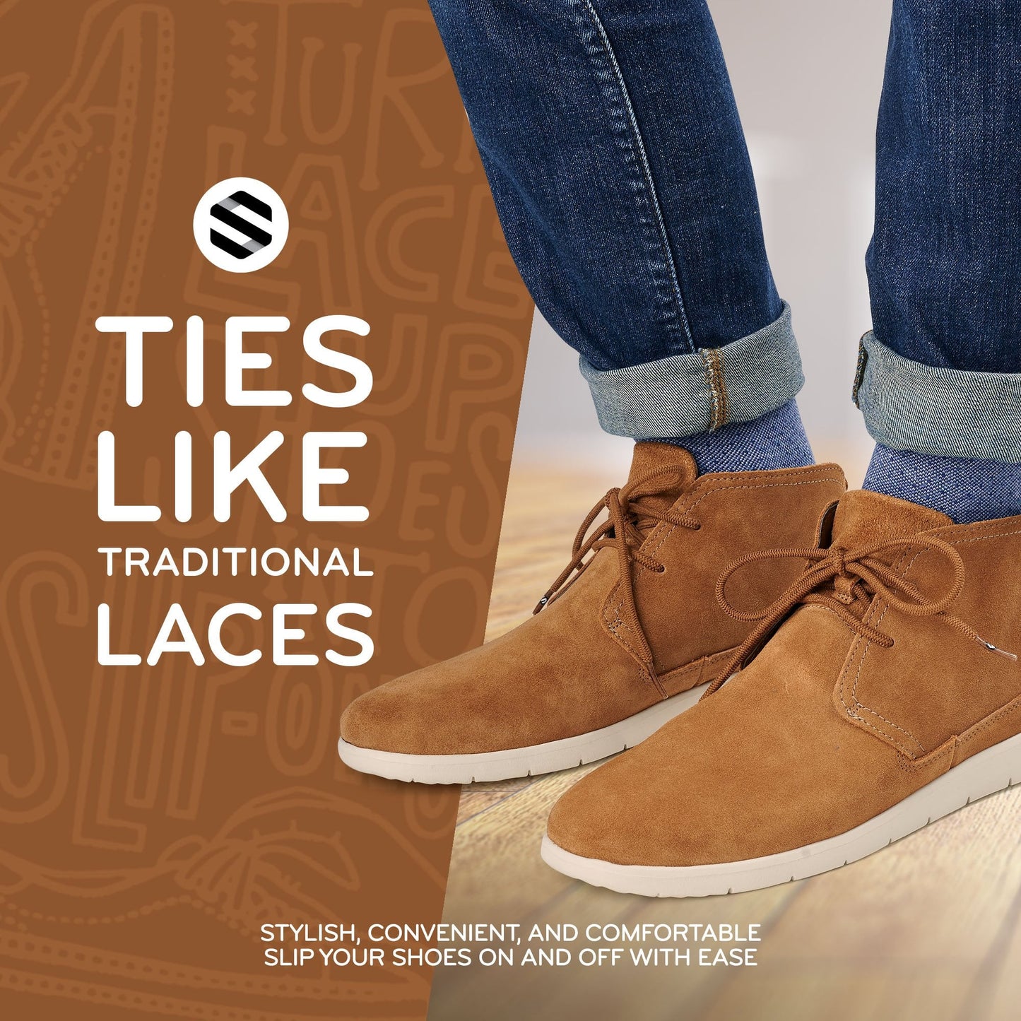Light Brown Round No-Tie Elastic Shoelaces — view 3