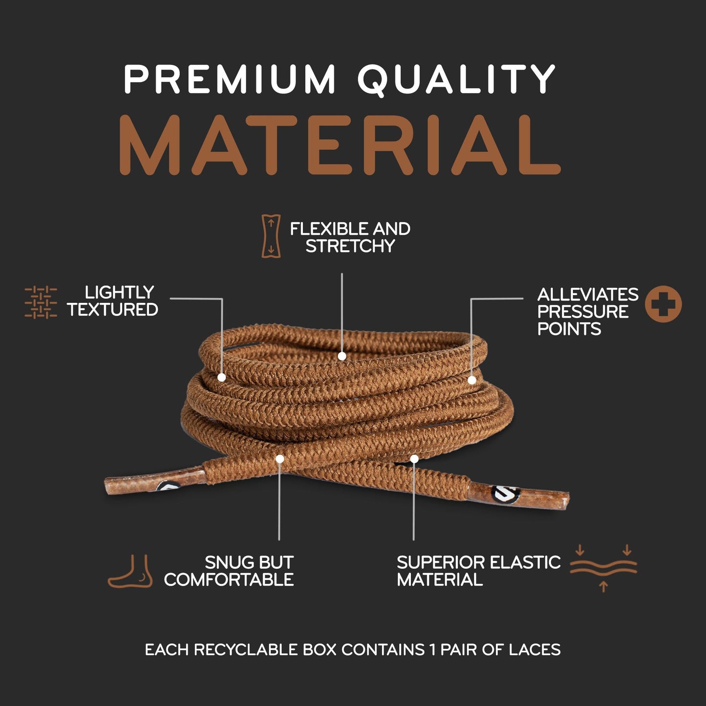 Light Brown Round No-Tie Elastic Shoelaces — view 5