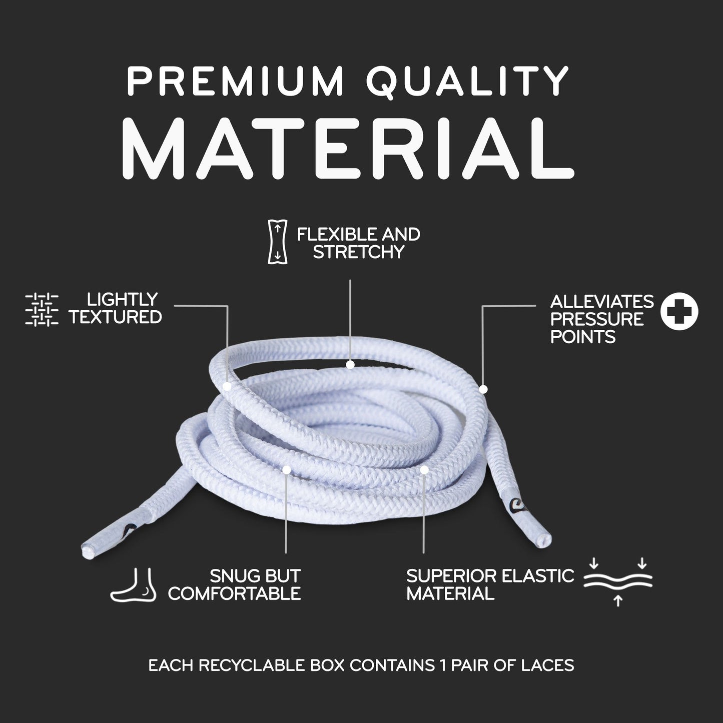 White Round No-Tie Elastic Shoelaces — view 5