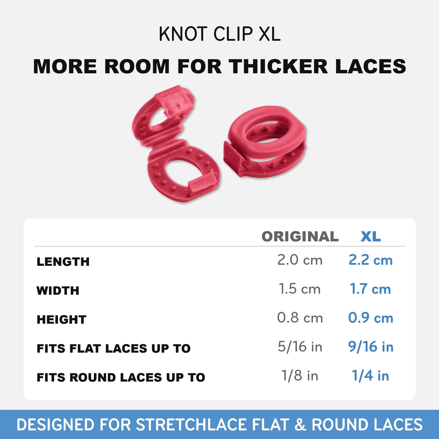 Red Knot Bow Clips XL, size compared with the original Knot Bow Clips