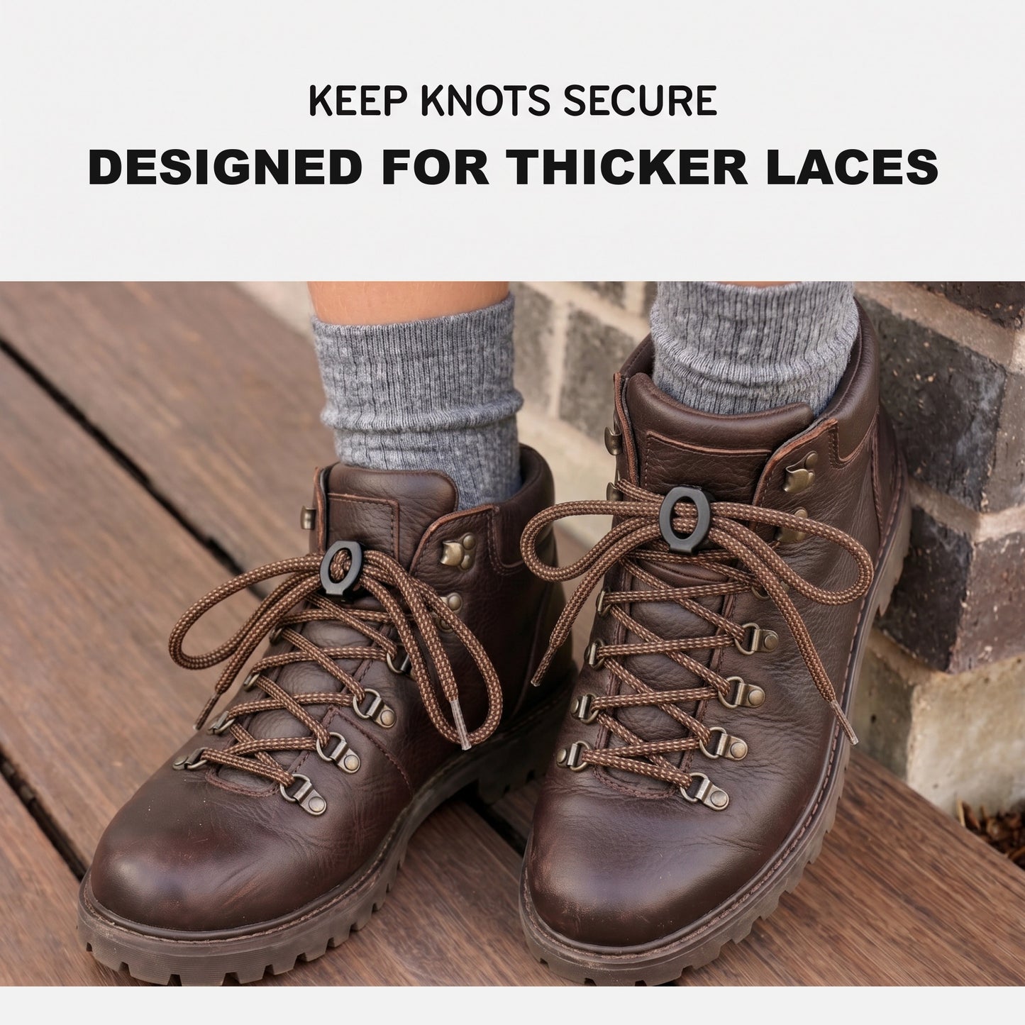 Black Knot Bow Clips XL, holding the bow on thick boot laces