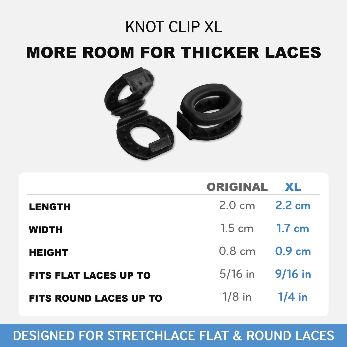 Black Knot Bow Clips XL, size compared with the original Knot Bow Clips