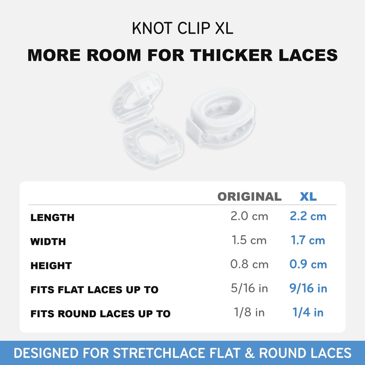 White Knot Bow Clips XL, size compared with the original Knot Bow Clips