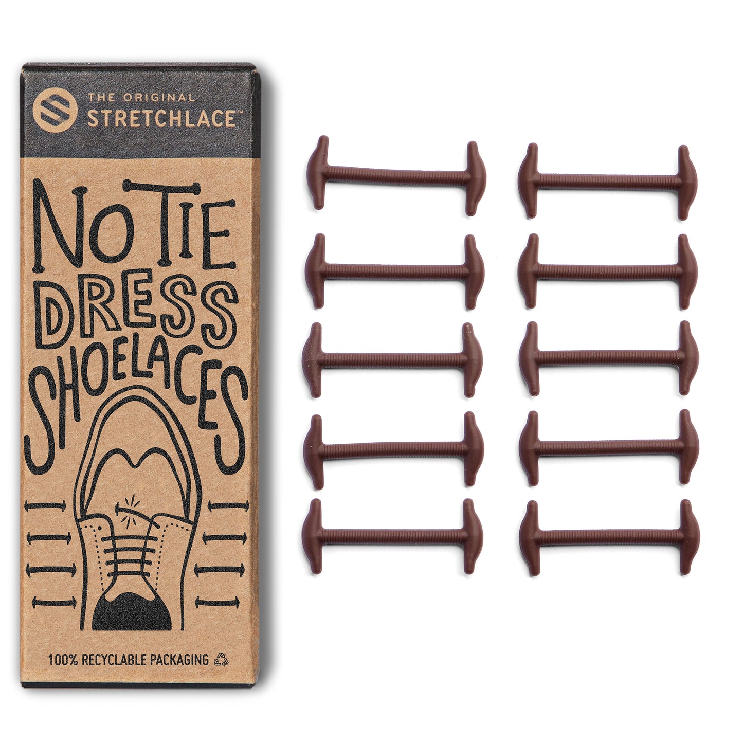 Brown No Tie Elastic Silicone Dress Shoe Laces The Original Stretchlace Brown No Tie Elastic Silicone Dress Shoe Laces The Original Stretchlace
