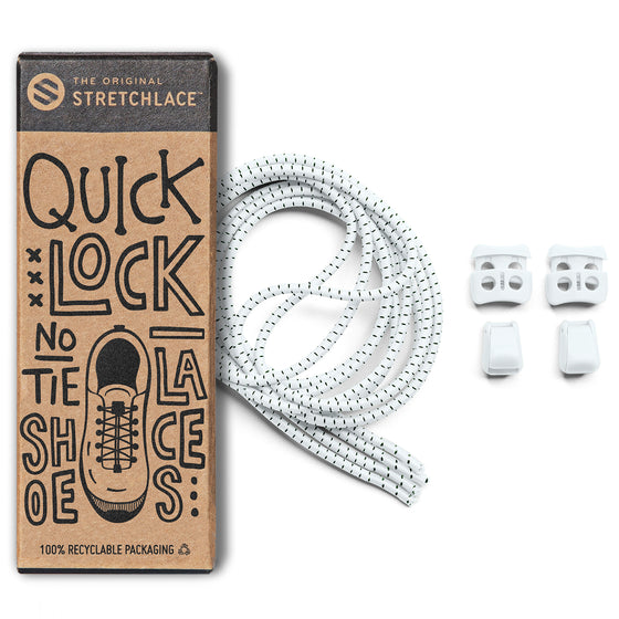White Quick Lock No Tie Elastic Shoelaces