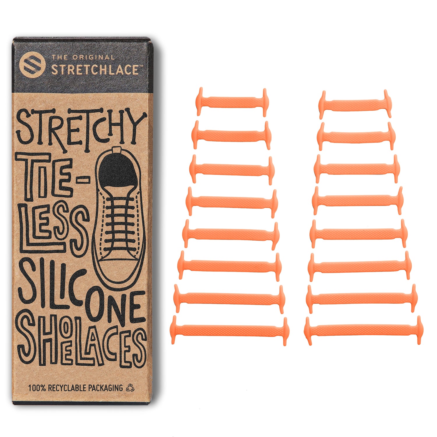 Orange Stretchy Tieless Silicone Elastic Shoelaces