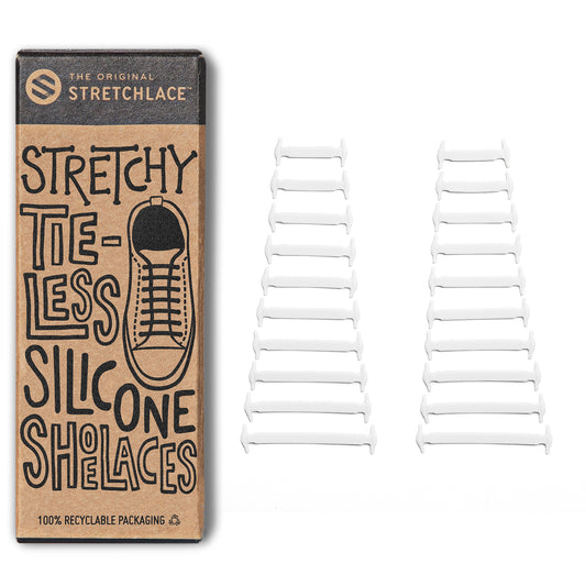 White Stretchy Tieless Silicone Elastic Shoelaces | 20 Straps