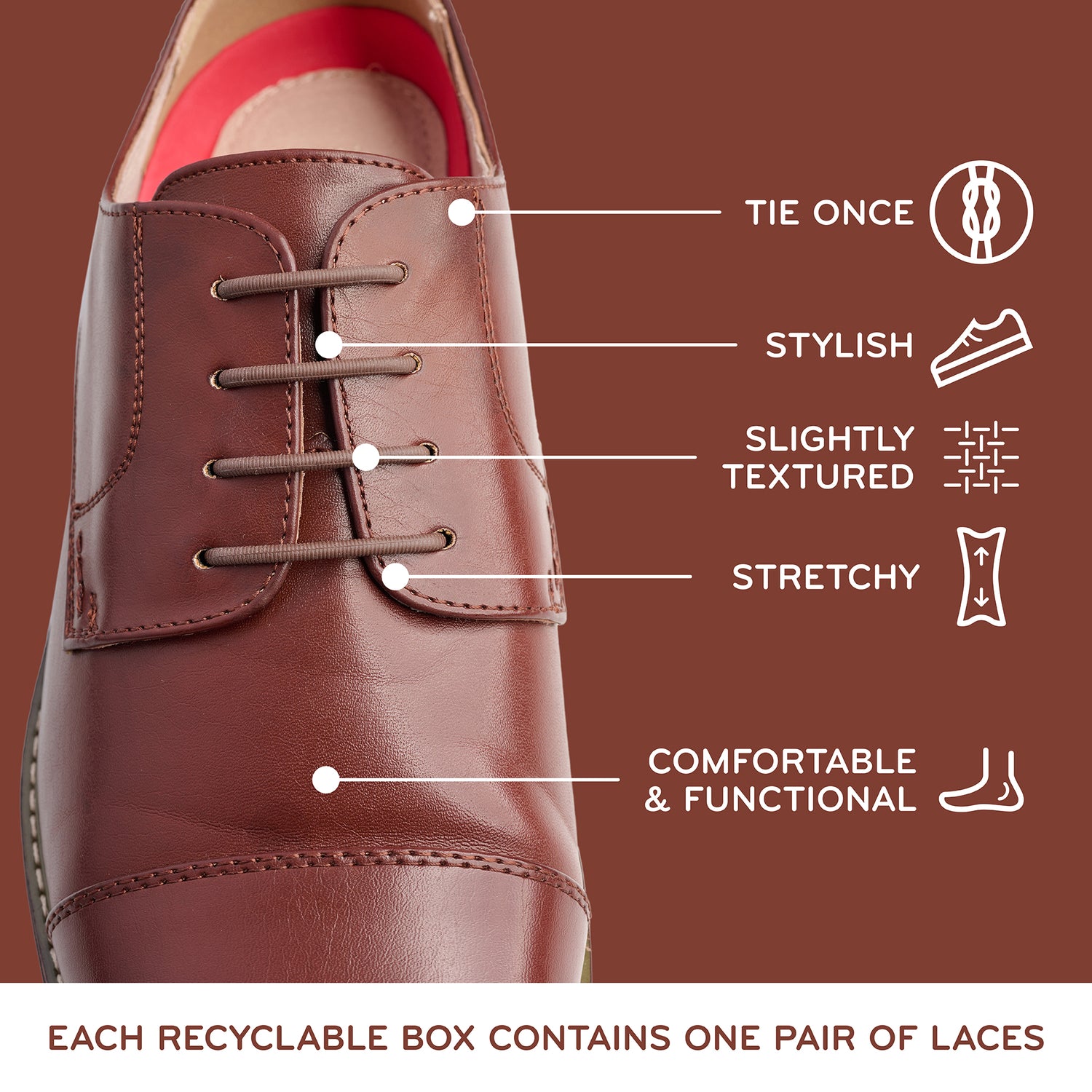 Brown No Tie Elastic Silicone Dress Shoe Laces – The Original