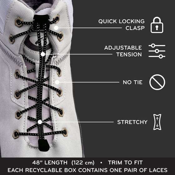 Black Quick Lock No Tie Elastic Shoelaces