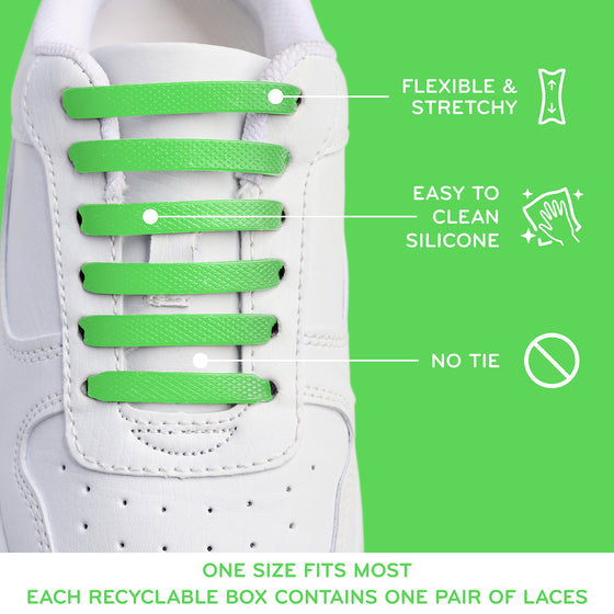 Green Stretchy Tieless Silicone Elastic Shoelaces | 16 Straps