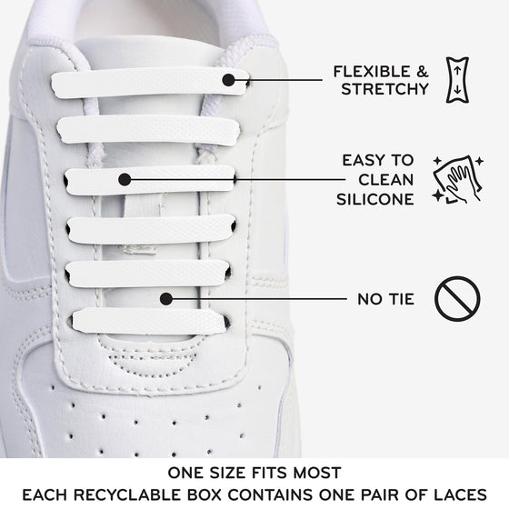 White Stretchy Tieless Silicone Elastic Shoelaces | 20 Straps