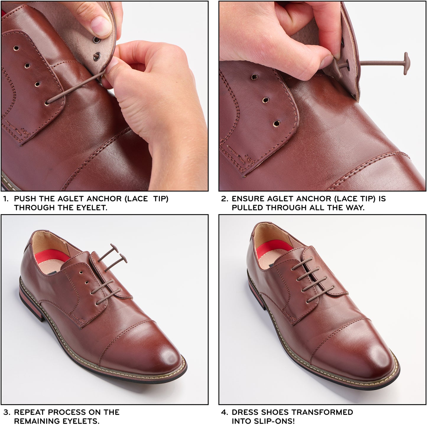 Brown No Tie Elastic Silicone Dress Shoe Laces Brown No Tie Elastic Silicone Dress Shoe Laces