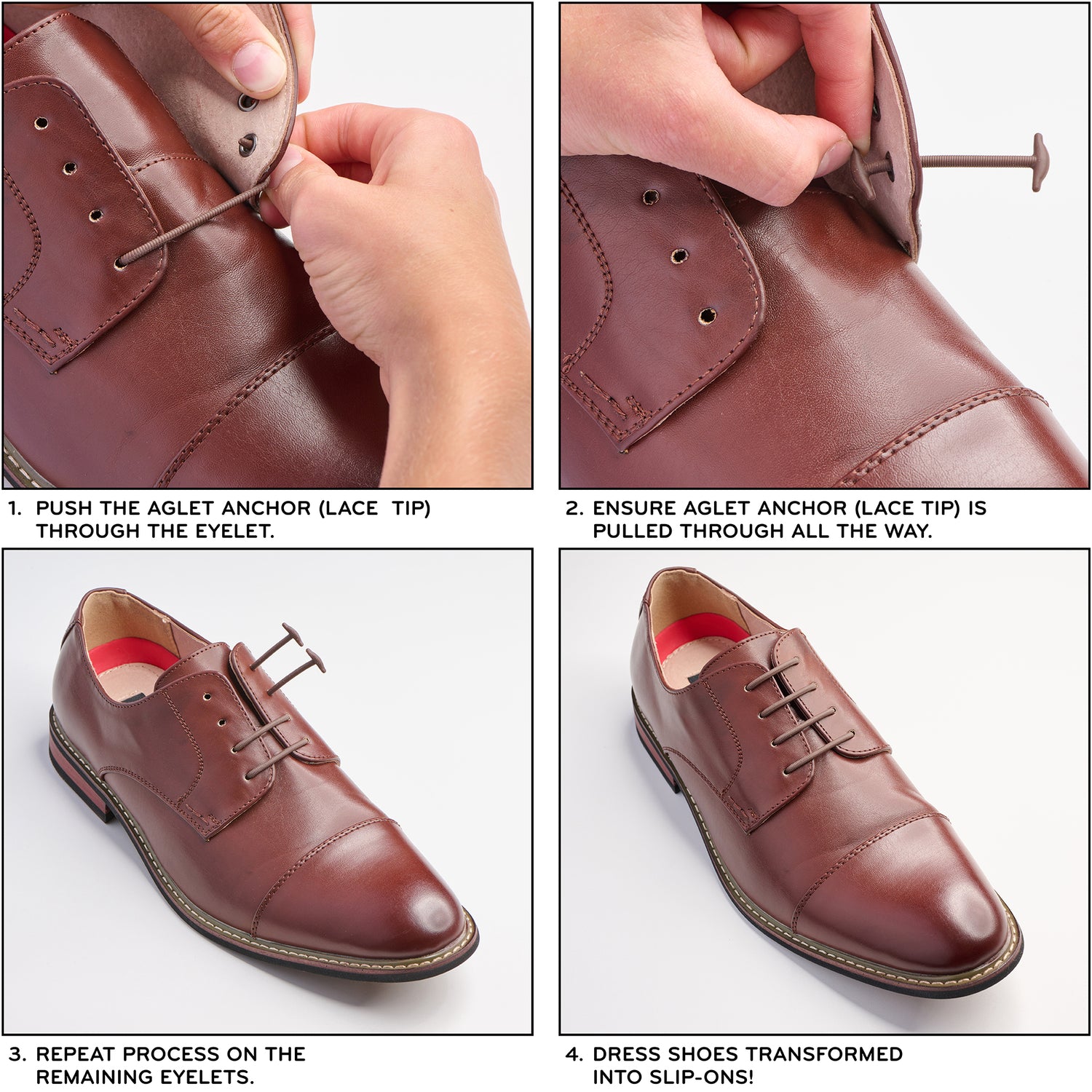Brown No Tie Elastic Silicone Dress Shoe Laces Brown No Tie Elastic Silicone Dress Shoe Laces