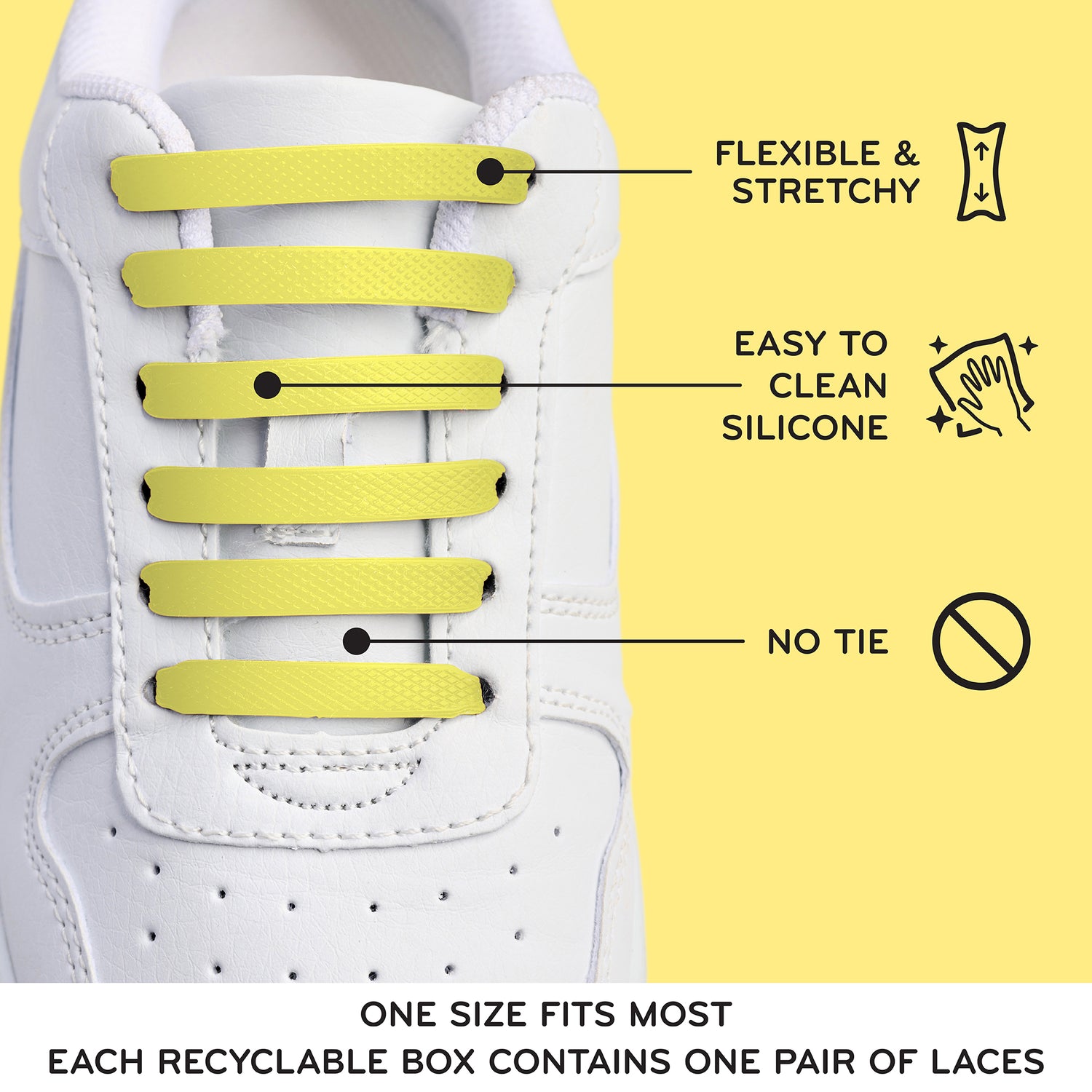 Yellow Stretchy Tieless Silicone Elastic Shoelaces