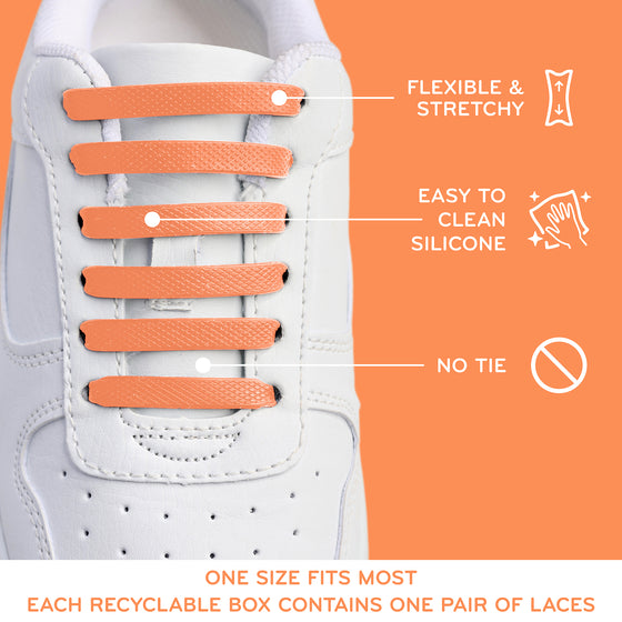 Orange Stretchy Tieless Silicone Elastic Shoelaces | 16 Straps