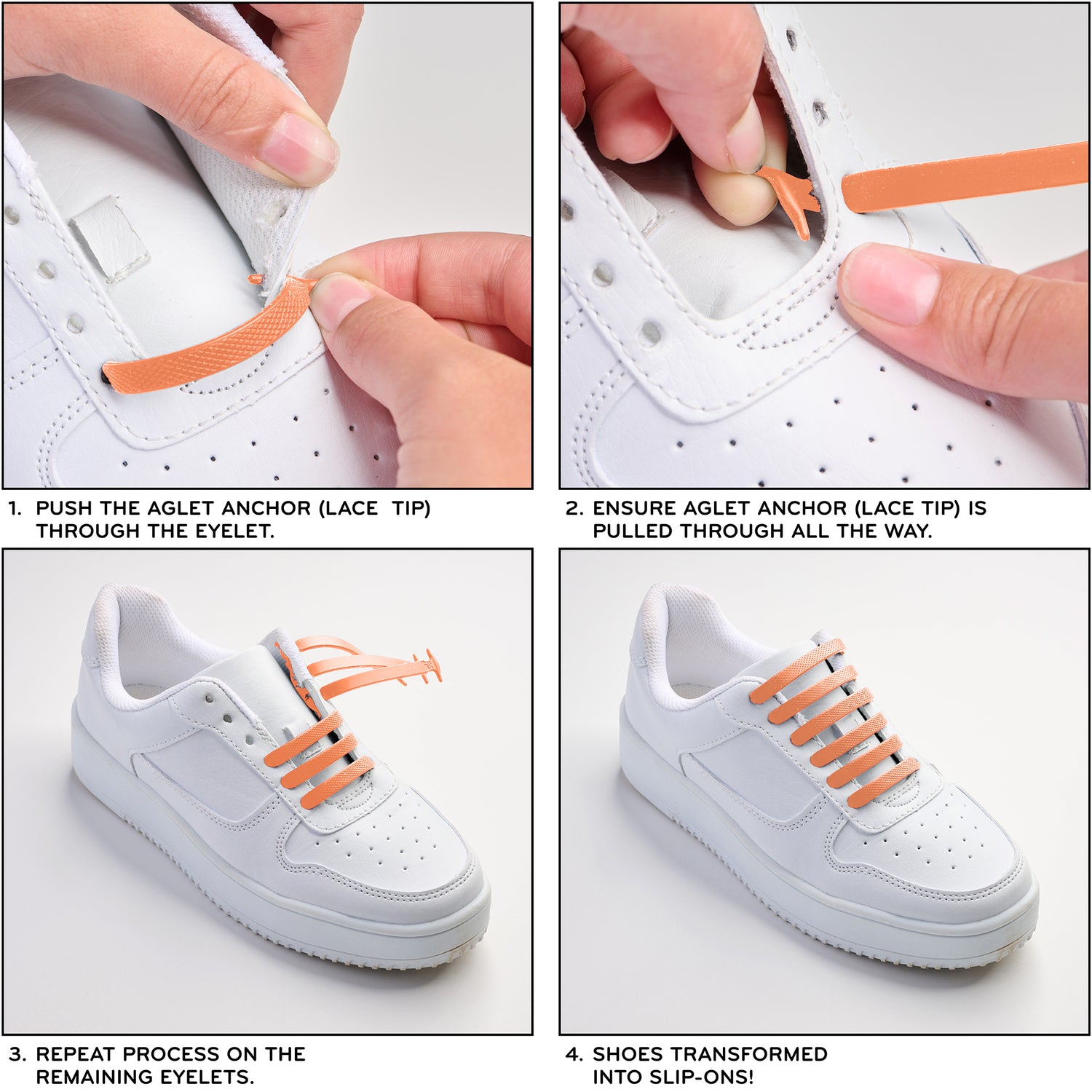 Orange Stretchy Tieless Silicone Elastic Shoelaces