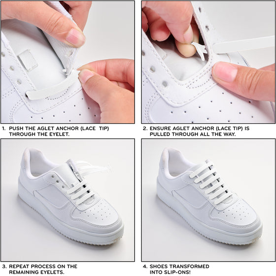 White Stretchy Tieless Silicone Elastic Shoelaces | 20 Straps